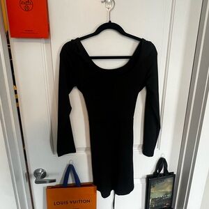 SHEIN tie back Black Long Sleeve Dress